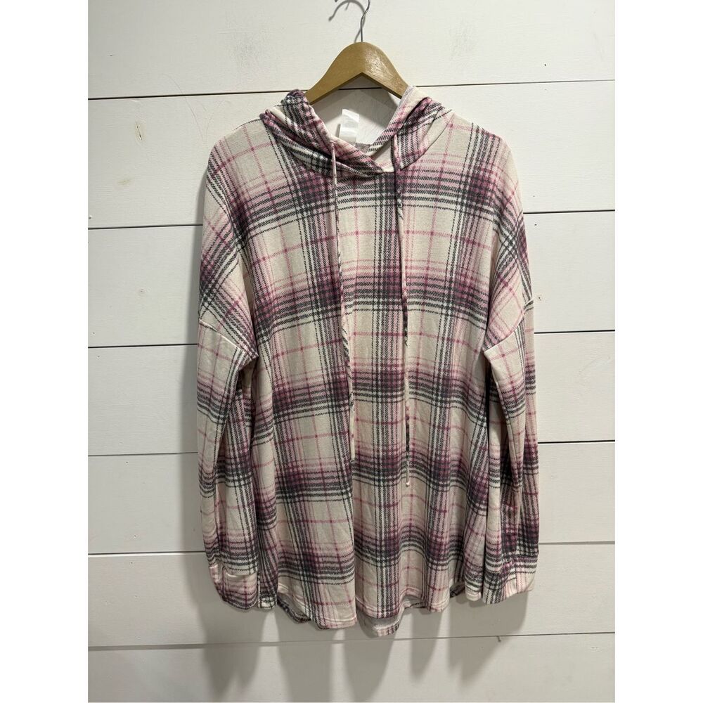 Boutique Plaid Light weight hooded top 3XL